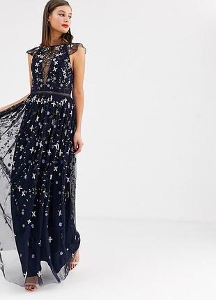 Сетчатое платье макси с вышивкой и пайетками asos design