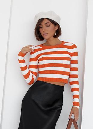 Приталенный джемпер в яркую полоску цвет оранжевый размер s fl_000123