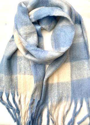 Шарф зимняя клетка голубой