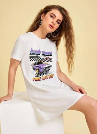 Shein. товар привезен из англии. платье футболка с рисунком автомобиля.
