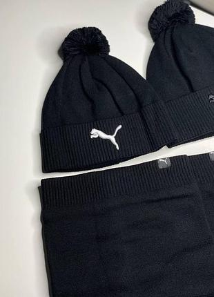 Комплект мужская зимняя шапка+баф puma kort на флисе черная с помпоном теплая пума универсал с балабоном 54-6010 фото