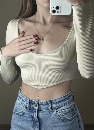Топ с длинным рукавом в рубчик zara