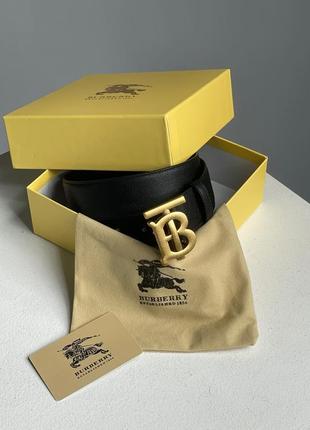 Burberry leather tb belt black/tan/gold