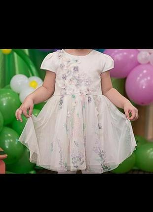 Нежное белое платье next с цветами на девочку 3-4 лет / красивое нарядное детское платье