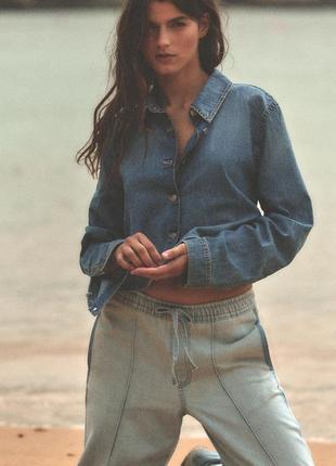 Джинсова сорочка trf із вирізом ззаду  від zara, розмір l