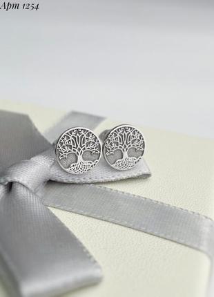 Серебряные серьги пусеты дерево