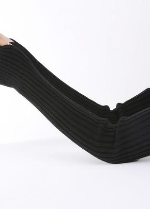 Митенки в рубчик без пальцев длинные 50 см черные one size