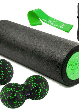 Набір для масажу та йоги powerplay pp_4095 epp (ролик 45*15 + 2-ва мячі) green + резика 5.5 кг.