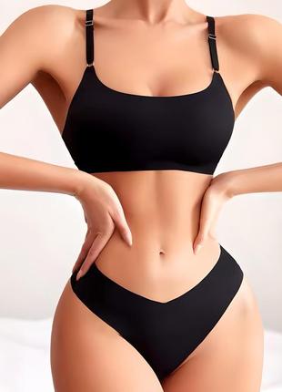 Безшовний чорний комплект, сексуальний жіночий комплект білизни