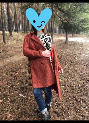 Пальто твидовое, меховое пальто, стильное деми пальто,