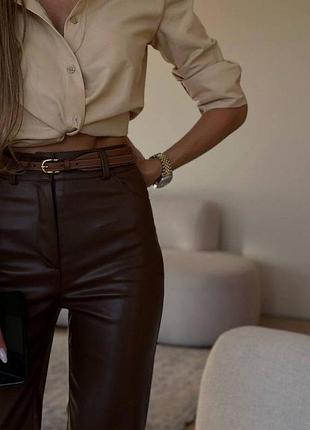 Кожаные брюки брючины кожаные шоколадные коричневые2 фото