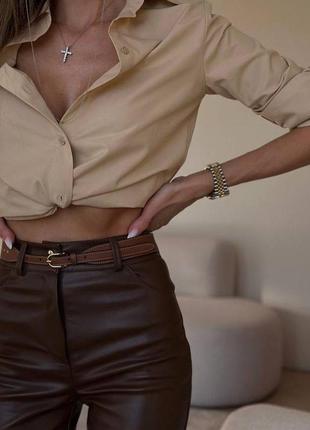 Кожаные брюки брючины кожаные шоколадные коричневые5 фото