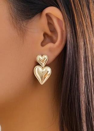 Топ серьги сердце золотое, сережки сердечки