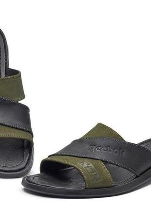 Мужские удобные кожаные зеленые шлепанцы хаки 46-47-48 размеров,натуральная кожа-мужская обувь летняя/на лето