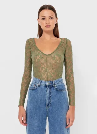 Новий мереживний боді stradivarius р. s, m, лонгслів в сітку