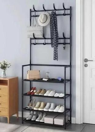 Напольная вешалка для одежды new simple floor clothes rack size с полками и крючками1 фото