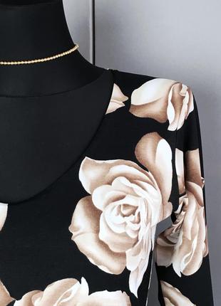 Женская блузка нарядная винтаж ретро чёрная бежевая в цветы розы женские женский женское