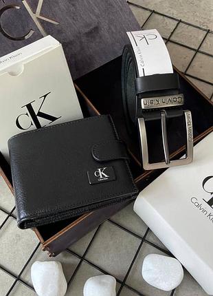 Подарочный набор мужчкой calvin klein ремень и кошелек из натуральной кожи келвин кляйн в деревянной коробочке