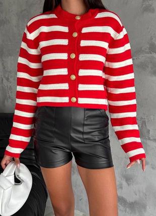 Кардиган в смужку червоний чорний білий