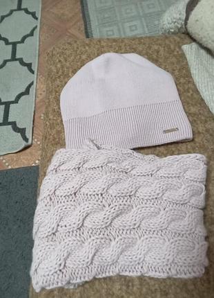 Теплый набор шапка+ снуд на девочку до 12 лет