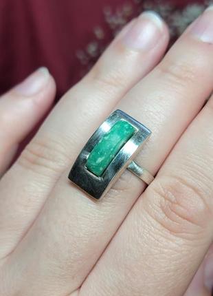 Срібна зелена каблучка з натуральним амазонітом