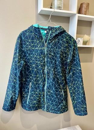 Лижна куртка на флісі синя в принт абстракція спортивна комфортна yigga демісезонна/євро зима