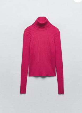 Гольф водолазка zara размер l свитер джемпер лонгслив малиновый в крупный рубчик