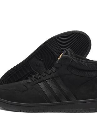 Зимние кожаные ботинки adidas черные