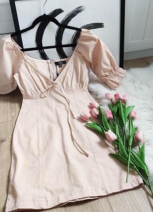 Джинсове бежеве плаття від missguided, розмір s-xs