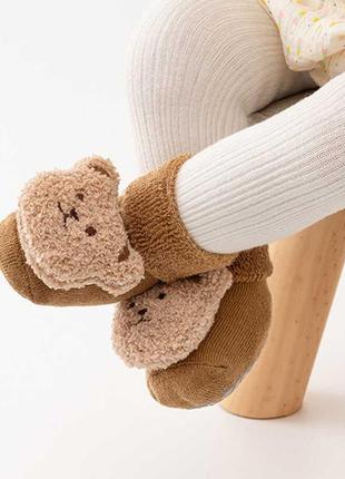 Мягкие тепые махровые носочки со стопами нескользящей стопой и игрушками мишки...