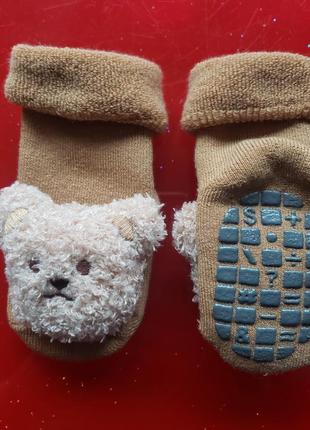 Мягкие тепые махровые носочки со стопами нескользящей стопой и игрушками мишки...