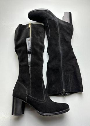 Сапоги высокие зимние замш на каблуке