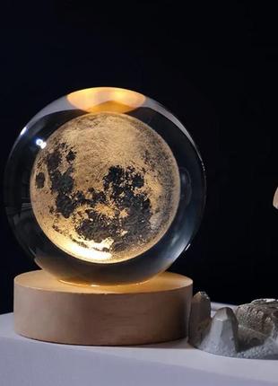 Світлодіодний нічник lem berger, led 3d-світильник, кришталева куля "місяць", діаметр 8 см, живлення usb, 3309886