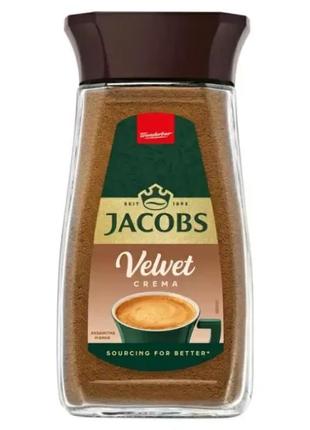 Кофе растворимый jacobs velvet crema, 200г в стеклянной банке, германия,