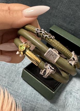 Браслеты kristina, оригинальный кожаный с серебряными бусинами и драгоценными камнями