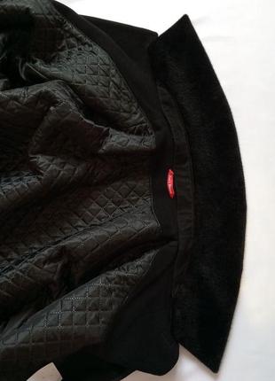 Мужское пальто шерстяное черное с воротником под норку на большой размер высокий рост