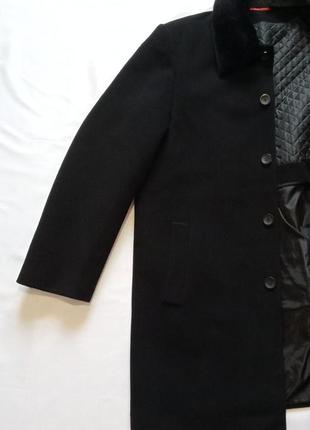 Мужское пальто шерстяное черное с воротником под норку на большой размер высокий рост