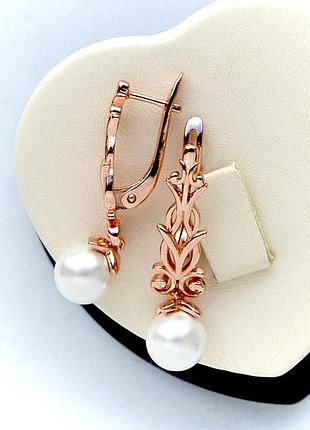 Позолоченные серьги подвески жемчуга медицинское золото позолоченное серьги жемчуг медзолото подарок
