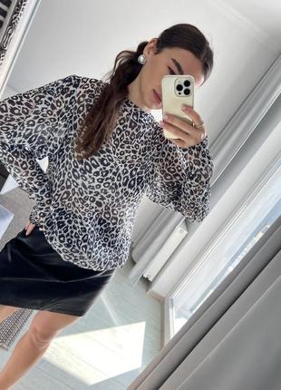 Шифонова сорочка блузка в леопардовий принт напівпрозора zara3 фото