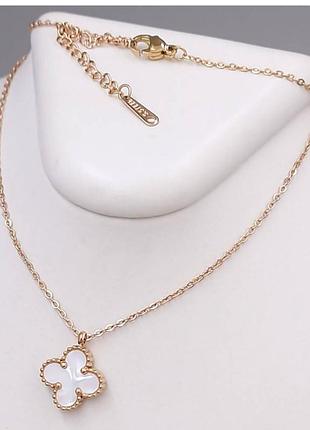 Ланцюжок із двостороннім кулоном stainless steel з білою емаллю. сталь. позолота чв.