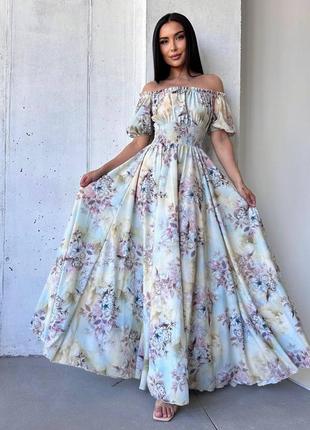 Очаровательное женское длинное платье с цветочным принтом