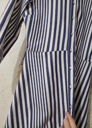 Сукня сорочка міді в смужку zara з четвертним рукавом4 фото