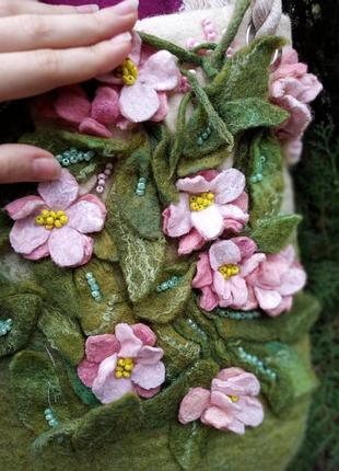 Сумка лісової феї вовна валяння ручна робота квіти рожеві
