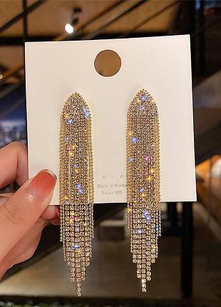 Сережки кульчики ошатні вечірні зі стразами нові золотисті