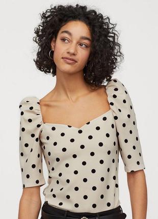 Топ белый в горошек с рукавами 3/4 размер xl h&m