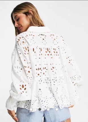 Белая рубашка трапеция с прошвой asos