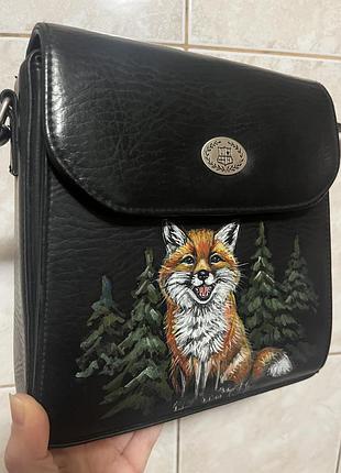 Небольшое кожаное содержимое сумочка с длинной регулируемой ручкой с ручной росписью лисички 🦊