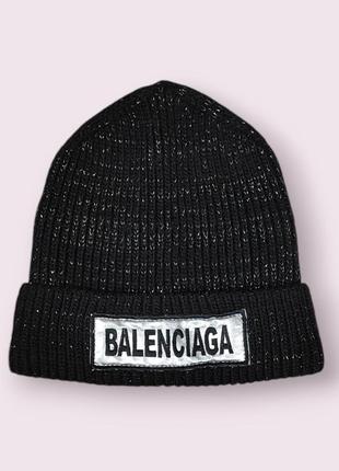 Жіноча шапка balenciaga чорна зі сріблястою ниткою розмір універсальний