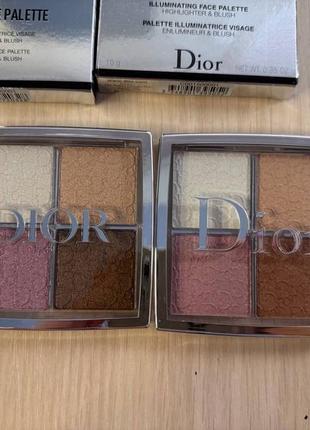 Палетка хайлайтеров для лица dior backstage glow face palette highlight blush 10 г  001, 002, 003