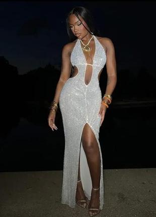 Сукня вечірня, що блищить на фотосесію, з розрізом, з вирізом, з відкритою спинкою